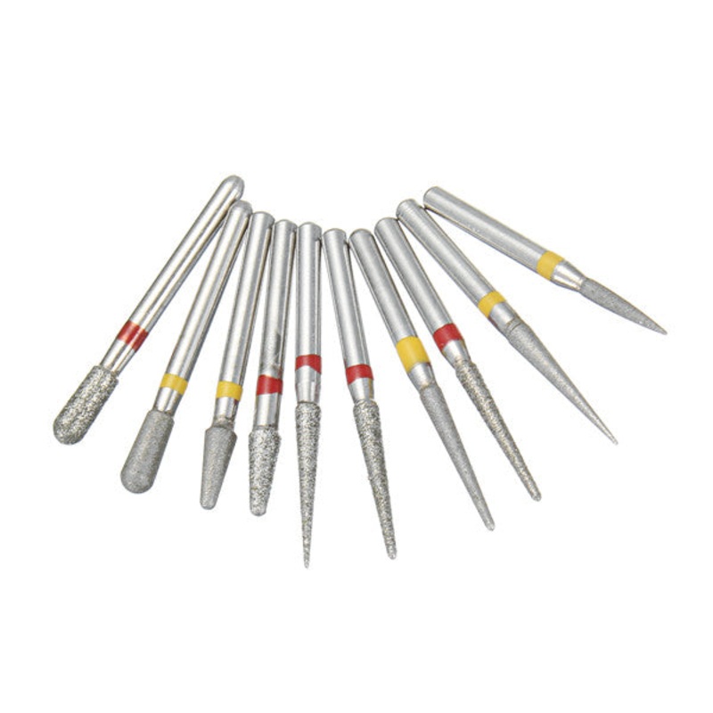 10pcs 1.6mm Diamond Burs Polishing Grinding Heads for High Speed Handpieces