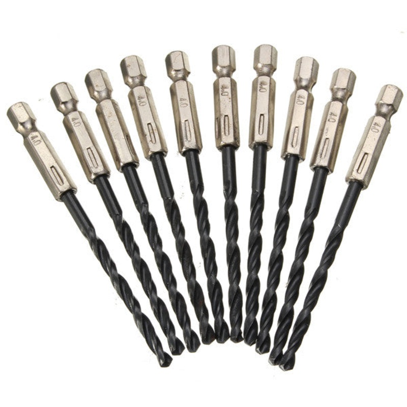 10pcs 1/4 Inch Hex Shank 4mm Twist Drill Bits