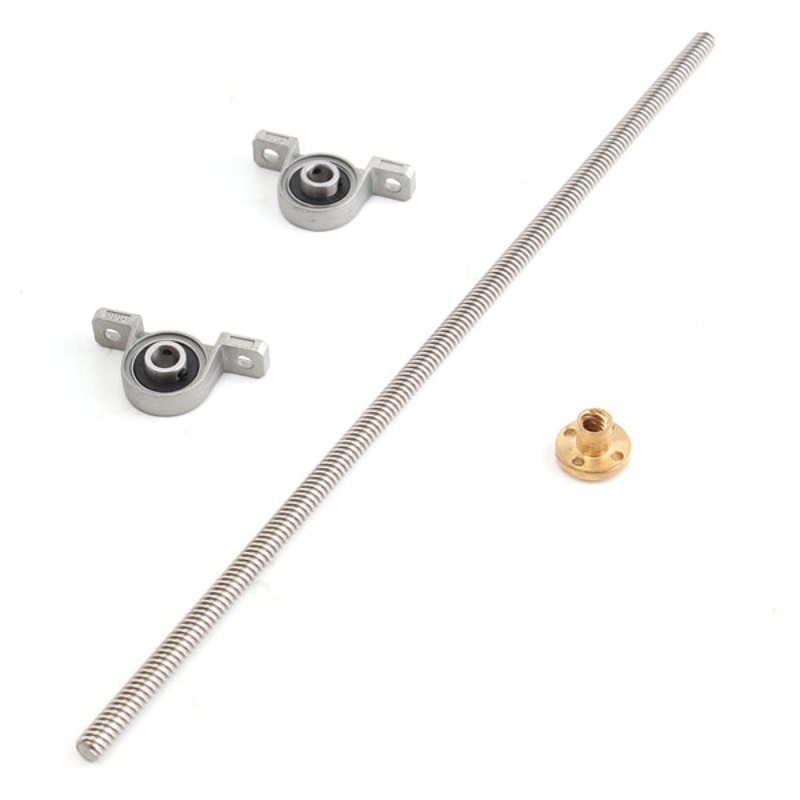 Stainless Steel T8 350mm Lead Screw with Brass Nut 2Pcs KP08 Mounted Ball Bearings