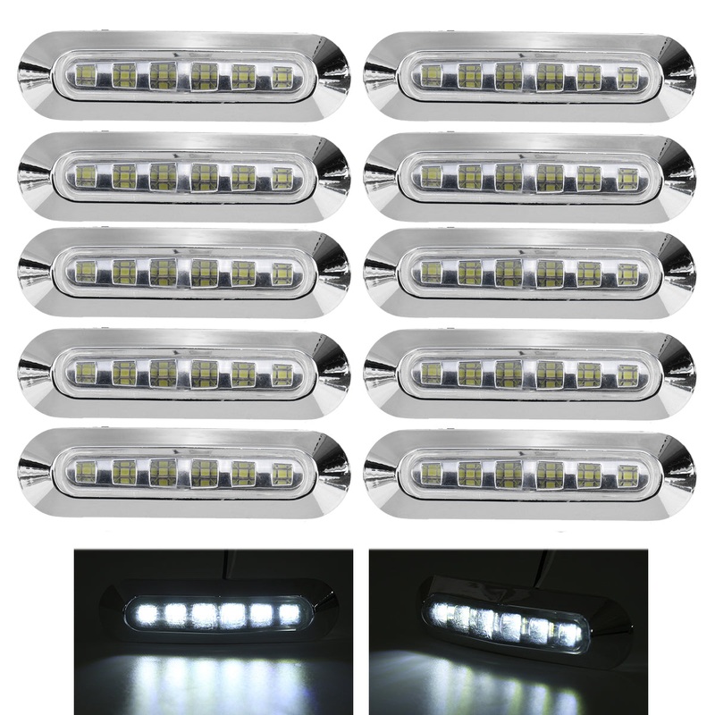 10PCS 12V 24V 6 LED Side Marker Lights Lamp White for Truck Trailer Caravan Lorry Van